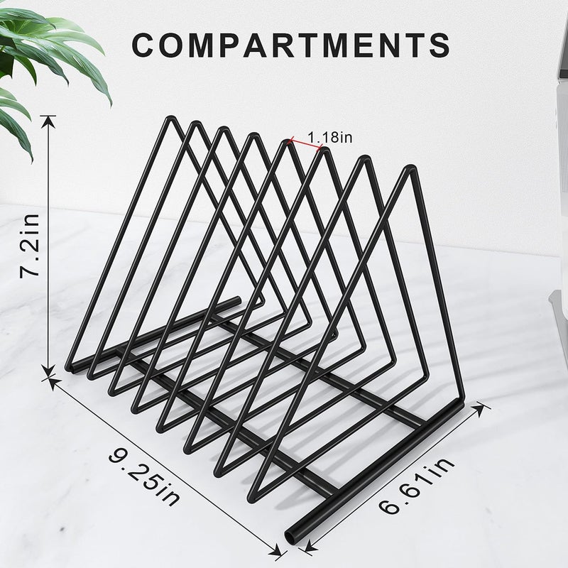 Fun storage Triangle Desk File Organizer, 7 Slots Metal File Sorter Magazine Holder Document Rack,Desktop Bookshelf Organizer for Office Home School,Black - Image 5